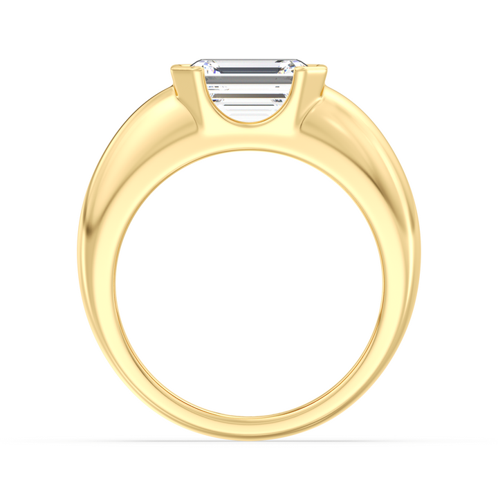 Lab Grown Emerald Diamond Solitaire Ring with Protective Bezel Setting in Yellow Gold