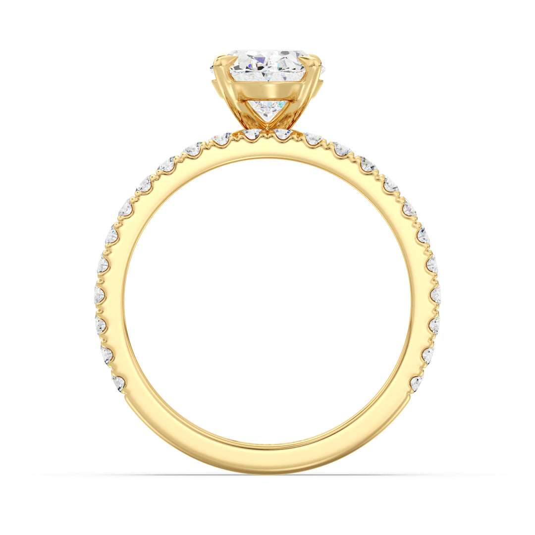 Lab Grown Oval Diamond Bridal Set with Pavé Wedding Band in Yellow Gold