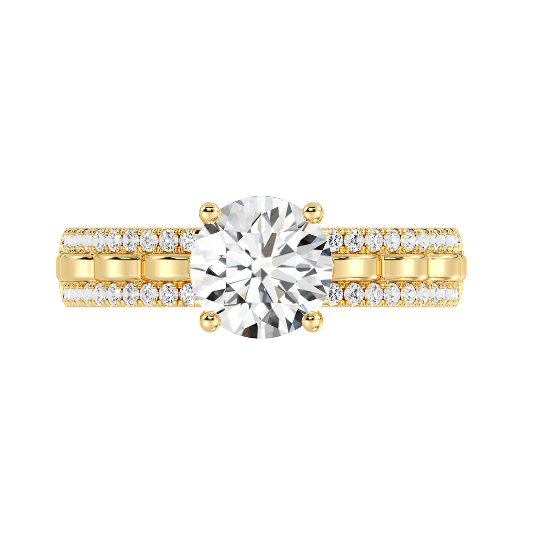 Luxury Lab Grown Diamond Solitaire Ring with Pavé Diamond Shank in 18K Yellow Gold