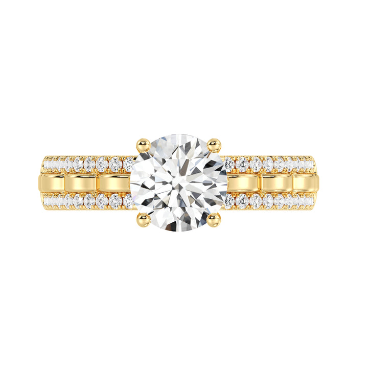 Luxury Lab Grown Diamond Solitaire Ring with Pavé Diamond Shank in 18K Yellow Gold