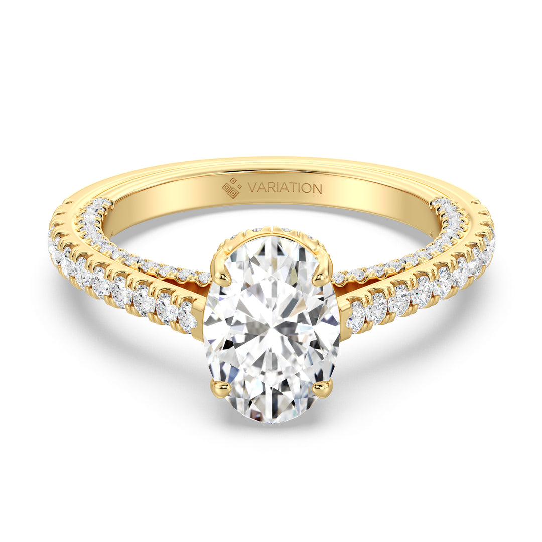 Luxury Oval Lab Grown Diamond Ring with Secret Hidden Halo Detail in 18K Yellow Gold