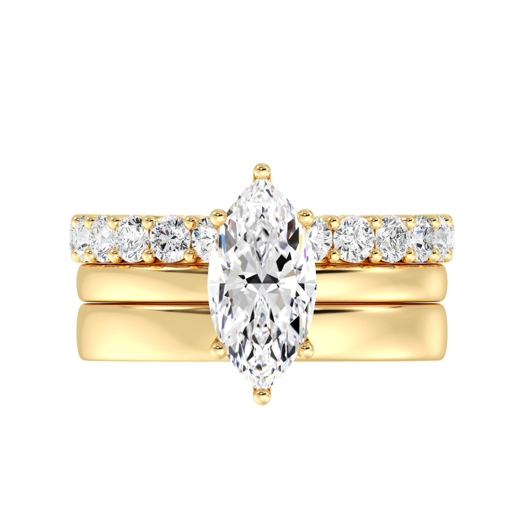 Marquise Cut Diamond Ring with Triple Row Pavé Accent Design in 18K Yellow Gold