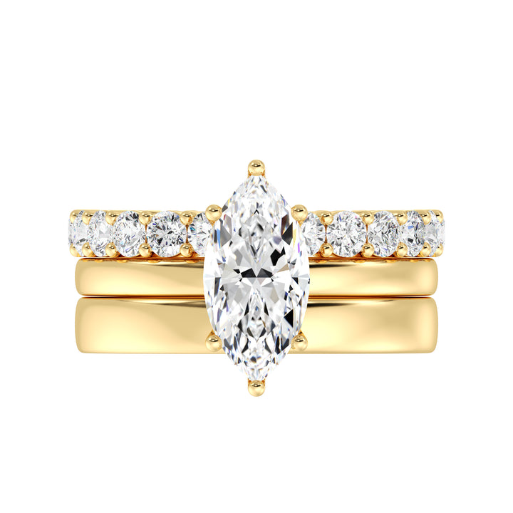 Marquise Cut Diamond Ring with Triple Row Pavé Accent Design in 18K Yellow Gold