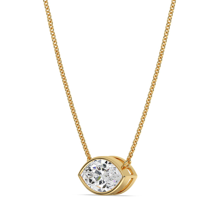 2 Carat Marquise Cut Lab Grown Diamond Bezel Pendant Necklace in 18K Yellow Gold