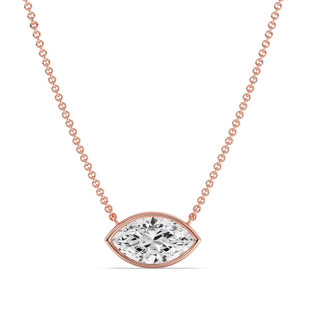 Marquise Cut Lab Grown Diamond Bezel Set Solitaire Pendant Necklace in 18K Rose Gold