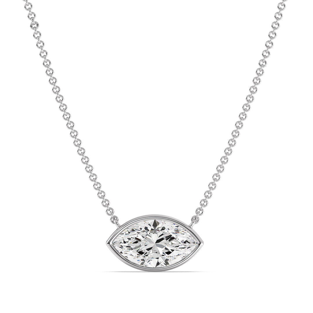 Marquise Cut Lab Grown Diamond Bezel Set Solitaire Pendant Necklace in 18K White Gold