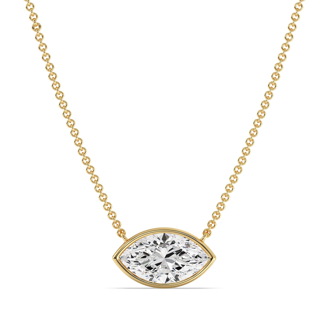 Marquise Cut Lab Grown Diamond Bezel Set Solitaire Pendant Necklace in 18K Yellow Gold