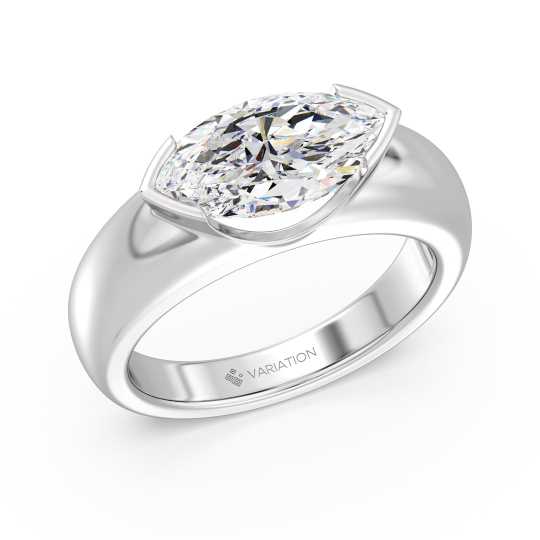 Marquise Cut Lab Grown Diamond Bezel Solitaire Ring in 18K White Gold