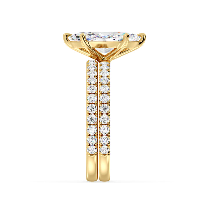 Marquise Cut Lab Grown Diamond Bridal Ring Set with Pavé Accents in Yellow Gold