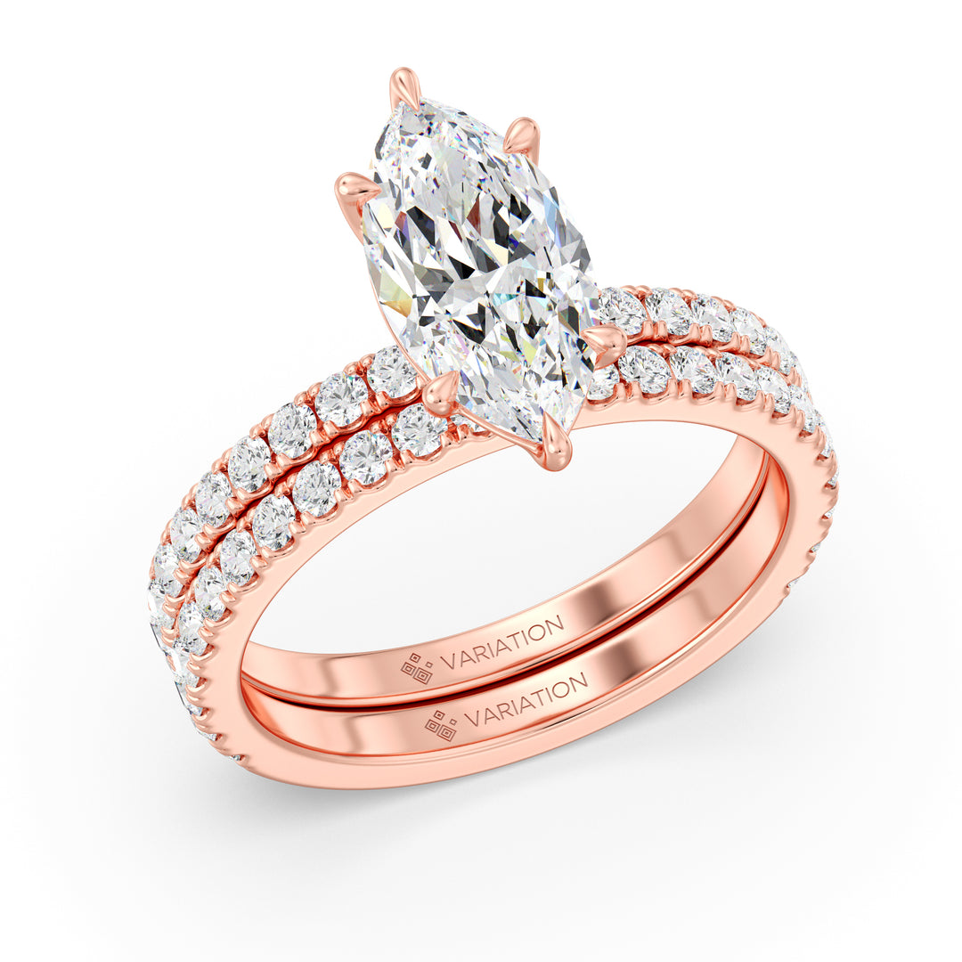 Marquise Cut Lab Grown Diamond Bridal Set with Matching Wedding Band in 18K Rose Gold