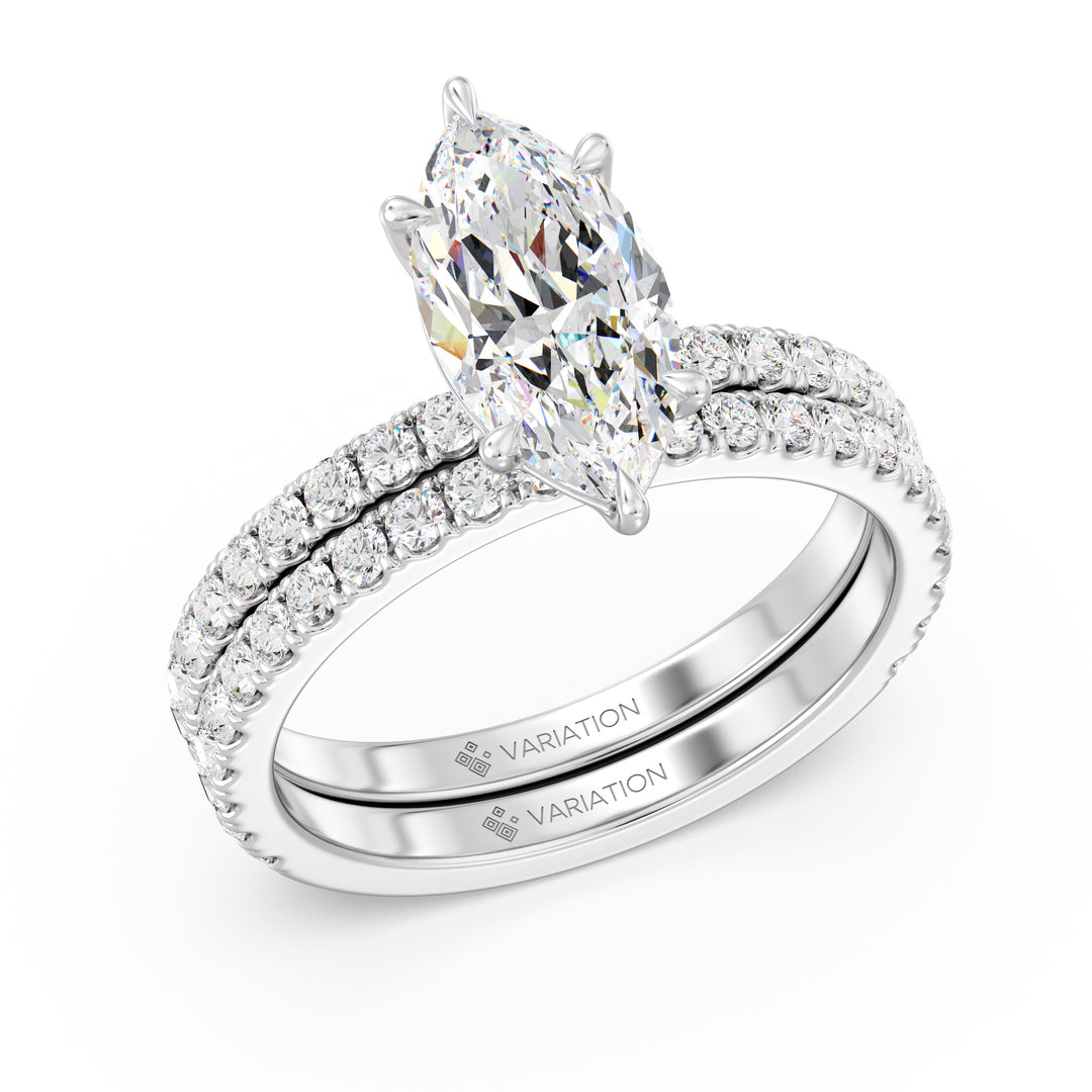 Marquise Cut Lab Grown Diamond Bridal Set with Matching Wedding Band in 18K White Gold