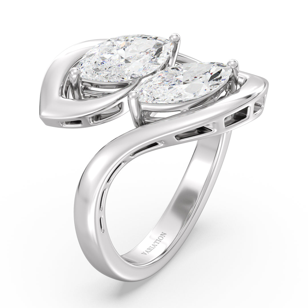 Marquise Cut Lab Grown Diamond Bypass Ring in 18K White Gold