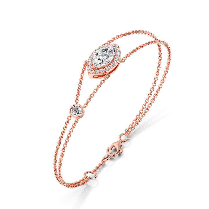 Marquise Cut Lab Grown Diamond Double Chain Halo Bracelet in 18K Rose Gold