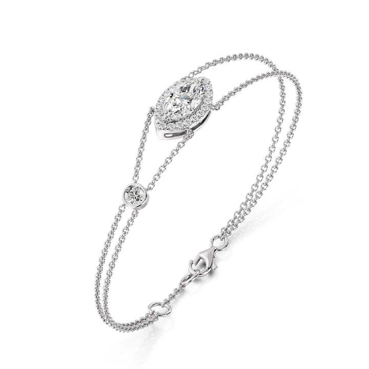 Marquise Cut Lab Grown Diamond Double Chain Halo Bracelet in 18K White Gold