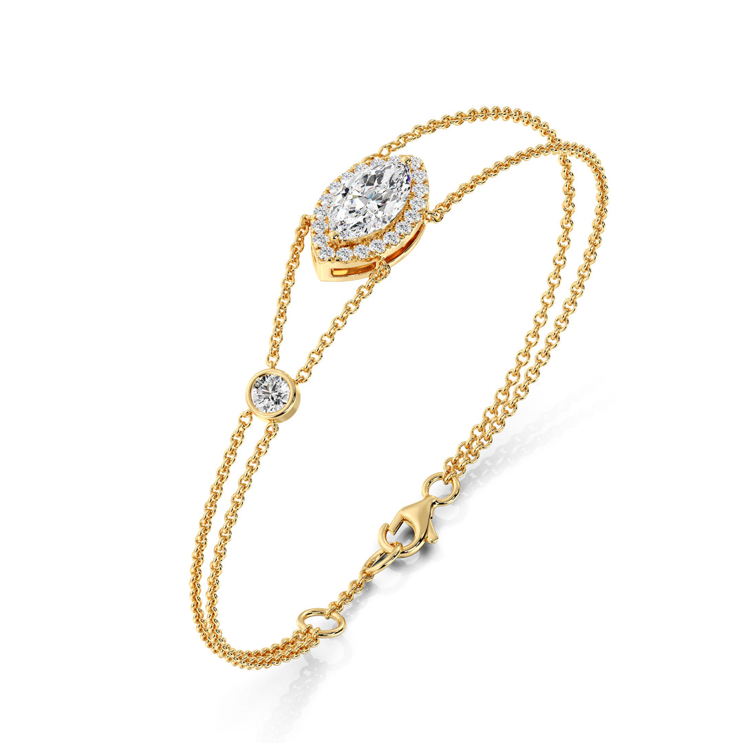 Marquise Cut Lab Grown Diamond Double Chain Halo Bracelet in 18K Yellow Gold