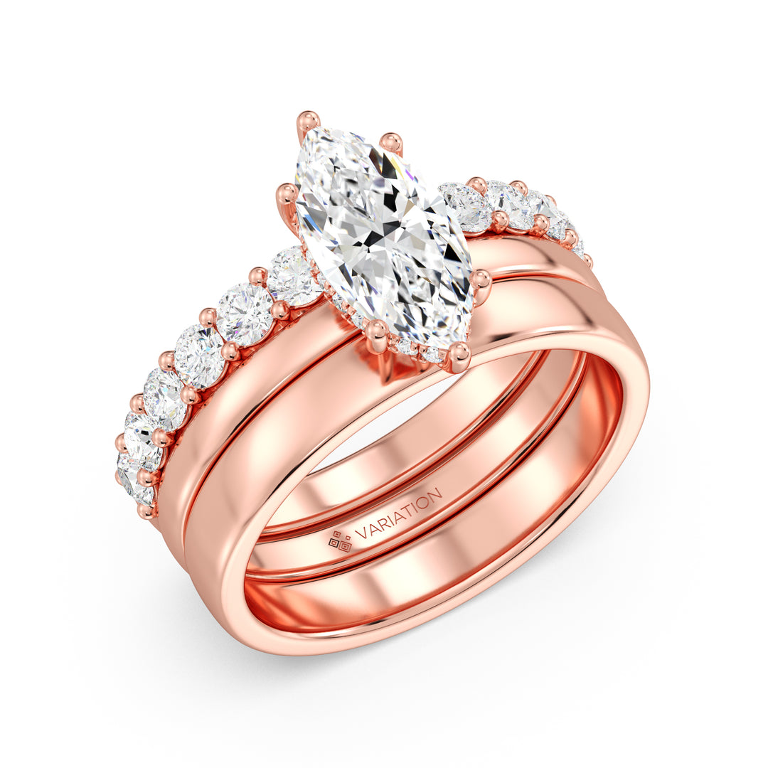 Marquise Cut Lab Grown Diamond Engagement Ring with Triple Pavé Band in 18K Rose Gold