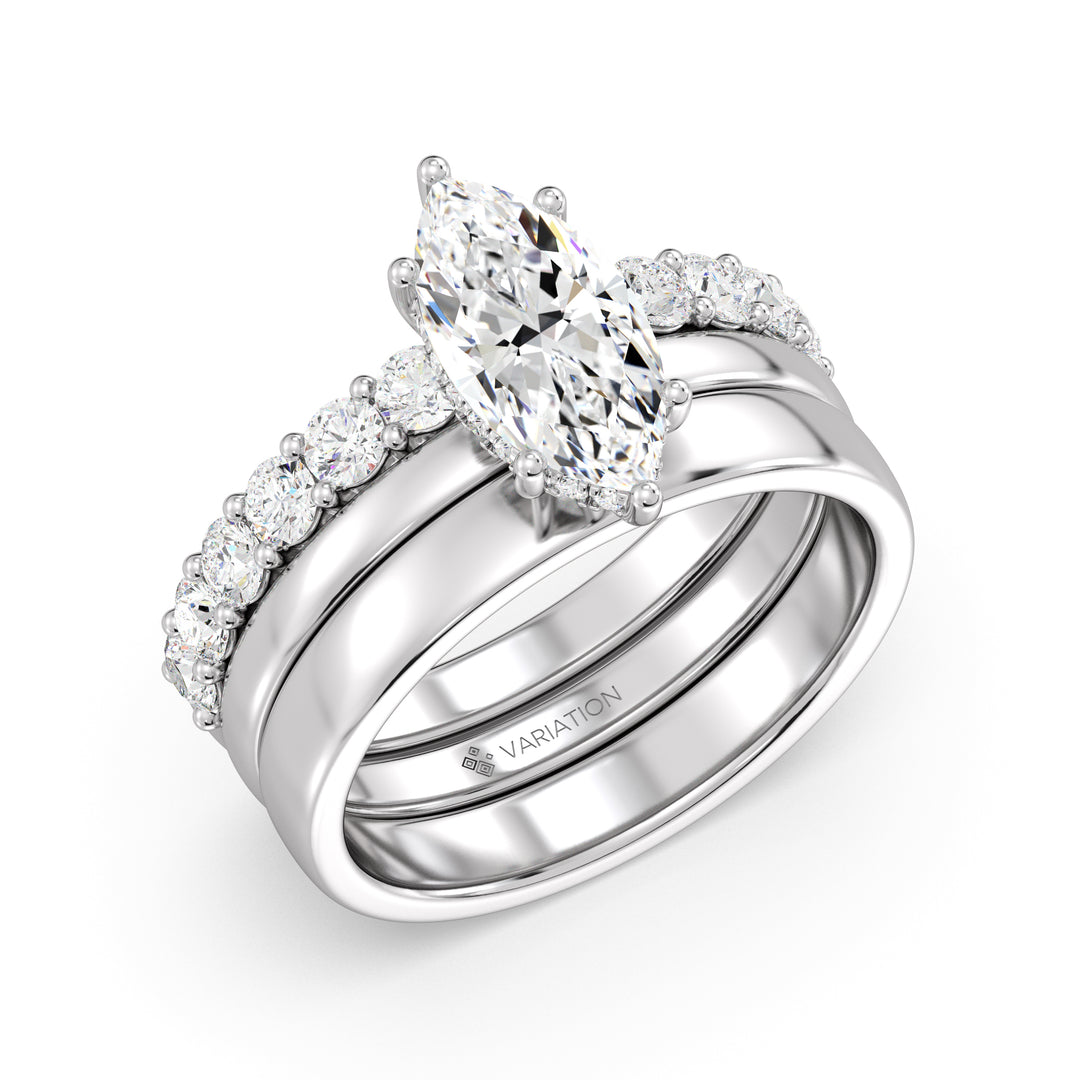 Marquise Cut Lab Grown Diamond Engagement Ring with Triple Pavé Band in 18K White Gold