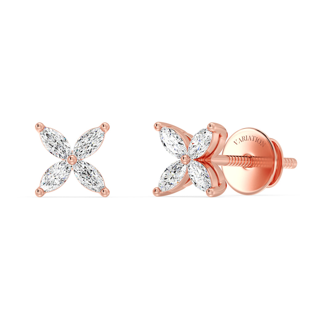 Marquise Cut Lab Grown Diamond Four Stone Cluster Stud Earrings in 18K Rose Gold