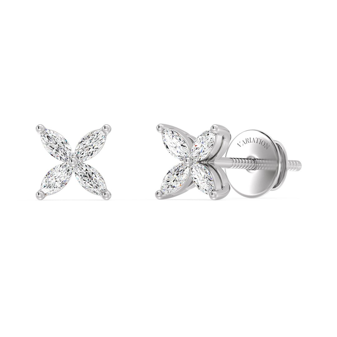 Marquise Cut Lab Grown Diamond Four Stone Cluster Stud Earrings in 18K White Gold