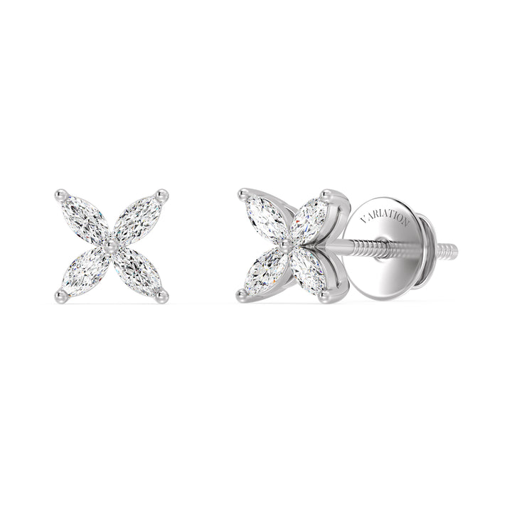 Marquise Cut Lab Grown Diamond Four Stone Cluster Stud Earrings in 18K White Gold