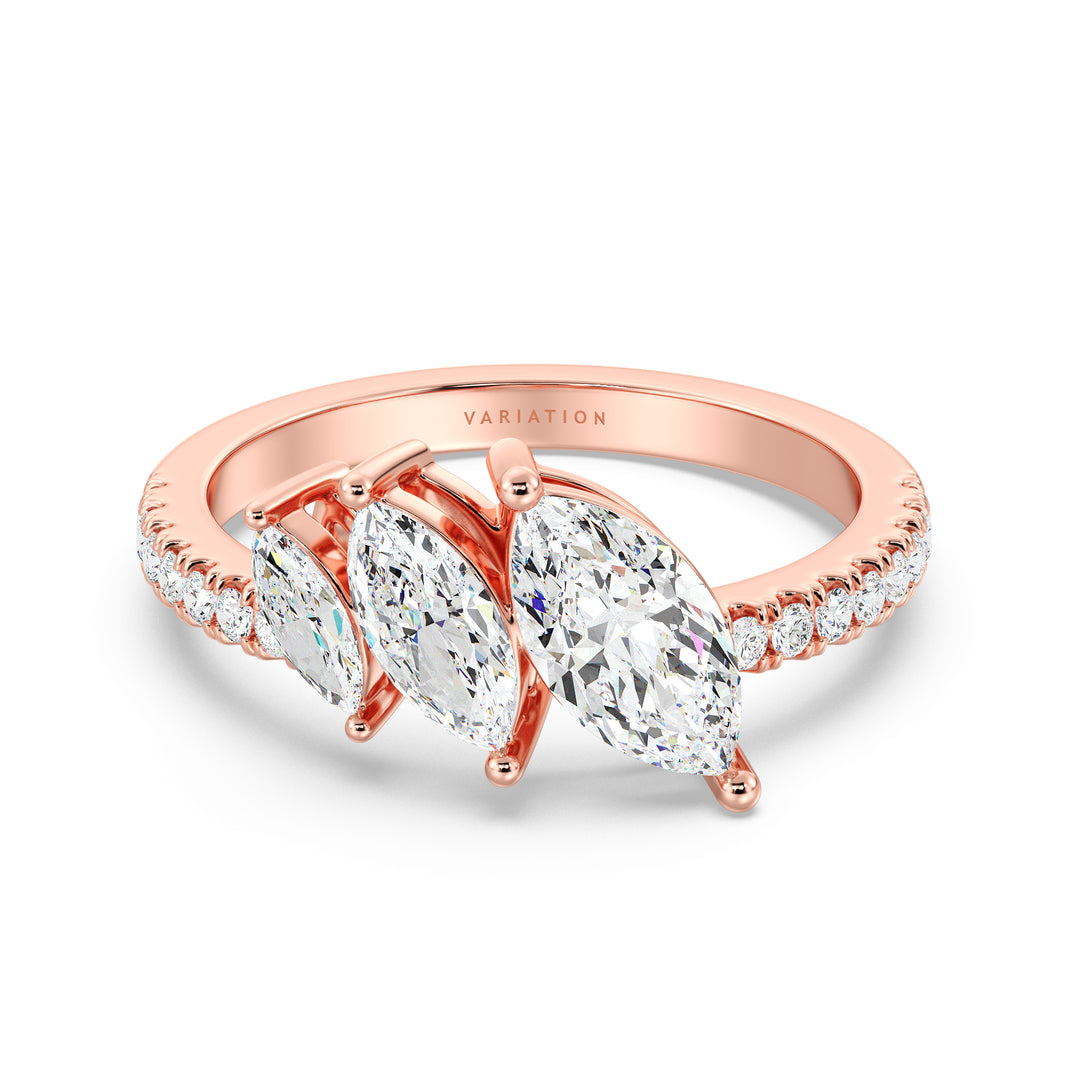 Marquise Cut Lab Grown Diamond Graduated Three Stone Ring in 18K Rose Gold