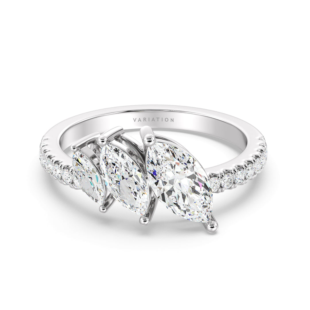 Marquise Cut Lab Grown Diamond Graduated Three Stone Ring in 18K White Gold