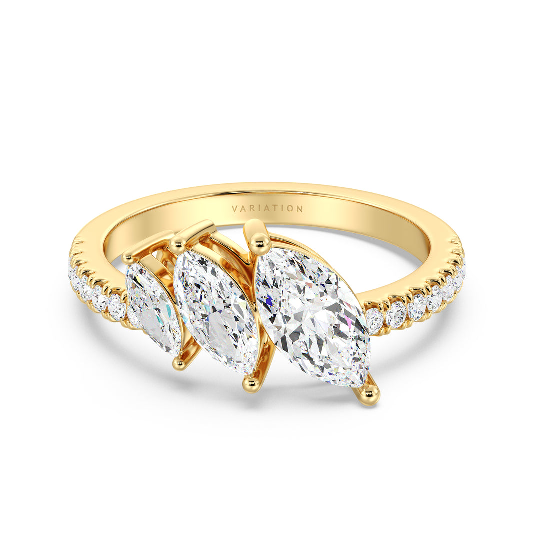 Marquise Cut Lab Grown Diamond Graduated Three Stone Ring in 18K Yellow Gold
