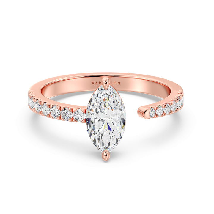 Marquise Cut Lab Grown Diamond Open Cuff Pavé Engagement Ring in 18K Rose Gold