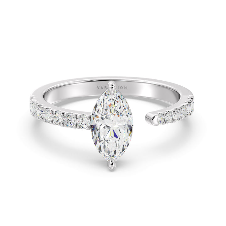 Marquise Cut Lab Grown Diamond Open Cuff Pavé Engagement Ring in 18K White Gold