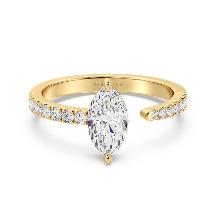 Marquise Cut Lab Grown Diamond Open Cuff Pavé Engagement Ring in 18K Yellow Gold