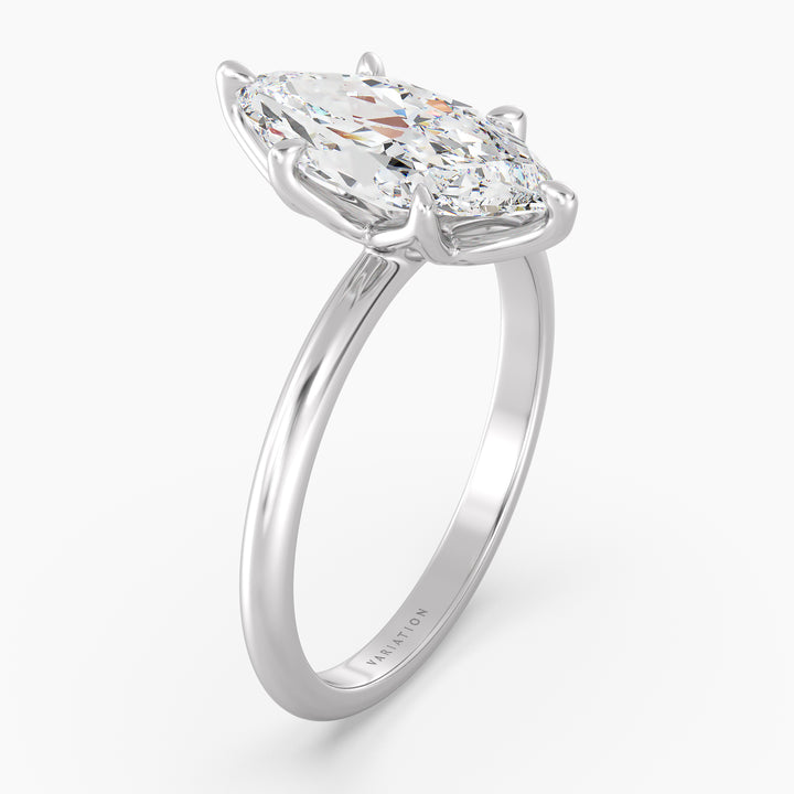 Marquise cut lab grown diamond solitaire ring in 18K white gold with an IGI certified diamond and timeless solitaire design.