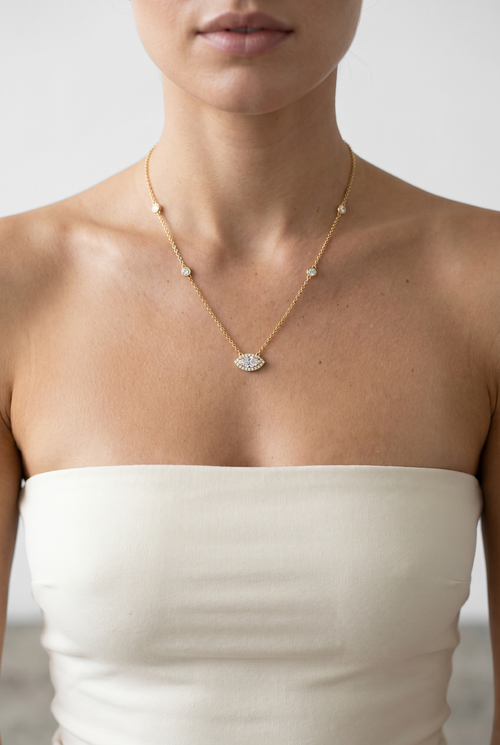 Marquise Cut Lab Grown Diamond Station Necklace in 18K Yellow Gold