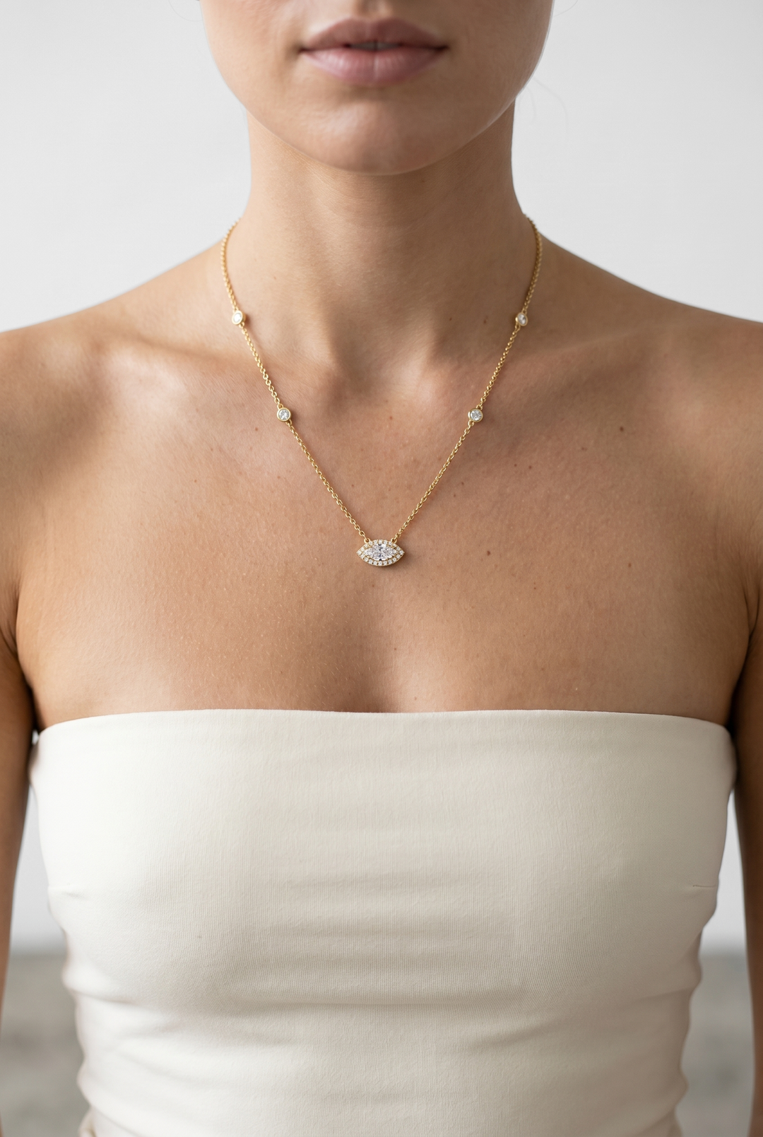 Marquise Cut Lab Grown Diamond Station Necklace in 18K Yellow Gold