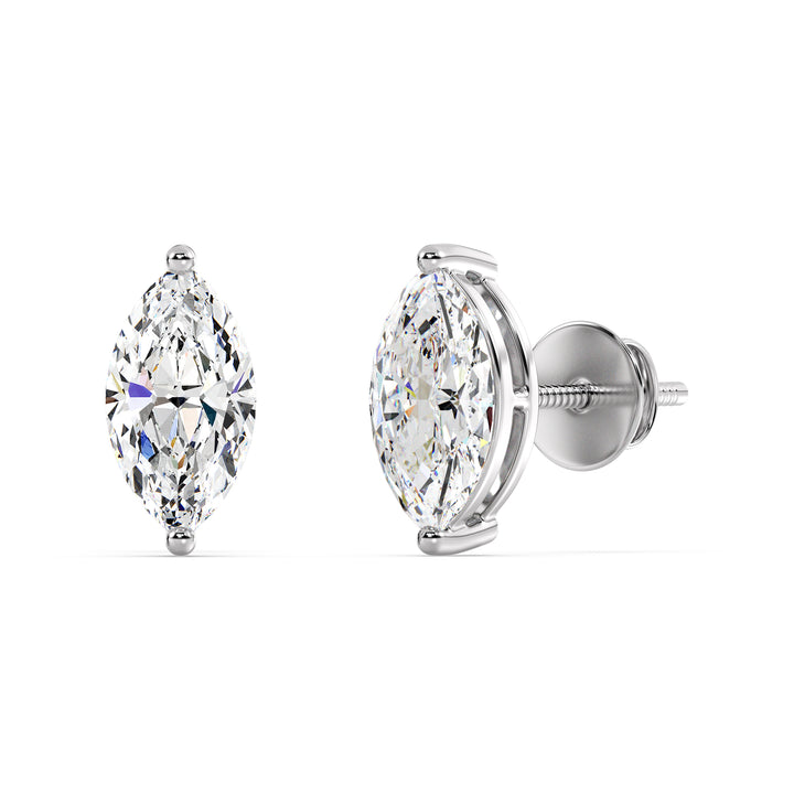 Marquise Cut Lab Grown Diamond Stud Earrings in 18K White Gold