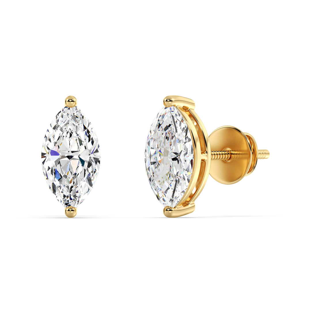 Marquise Cut Lab Grown Diamond Stud Earrings in 18K Yellow Gold