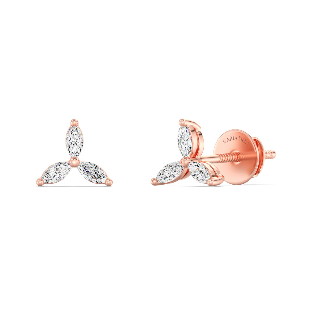 Marquise Cut Lab Grown Diamond Three Stone Cluster Stud Earrings in 18K Rose Gold