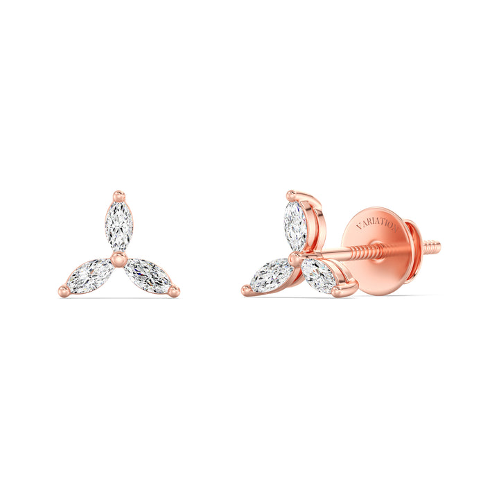 Marquise Cut Lab Grown Diamond Three Stone Cluster Stud Earrings in 18K Rose Gold