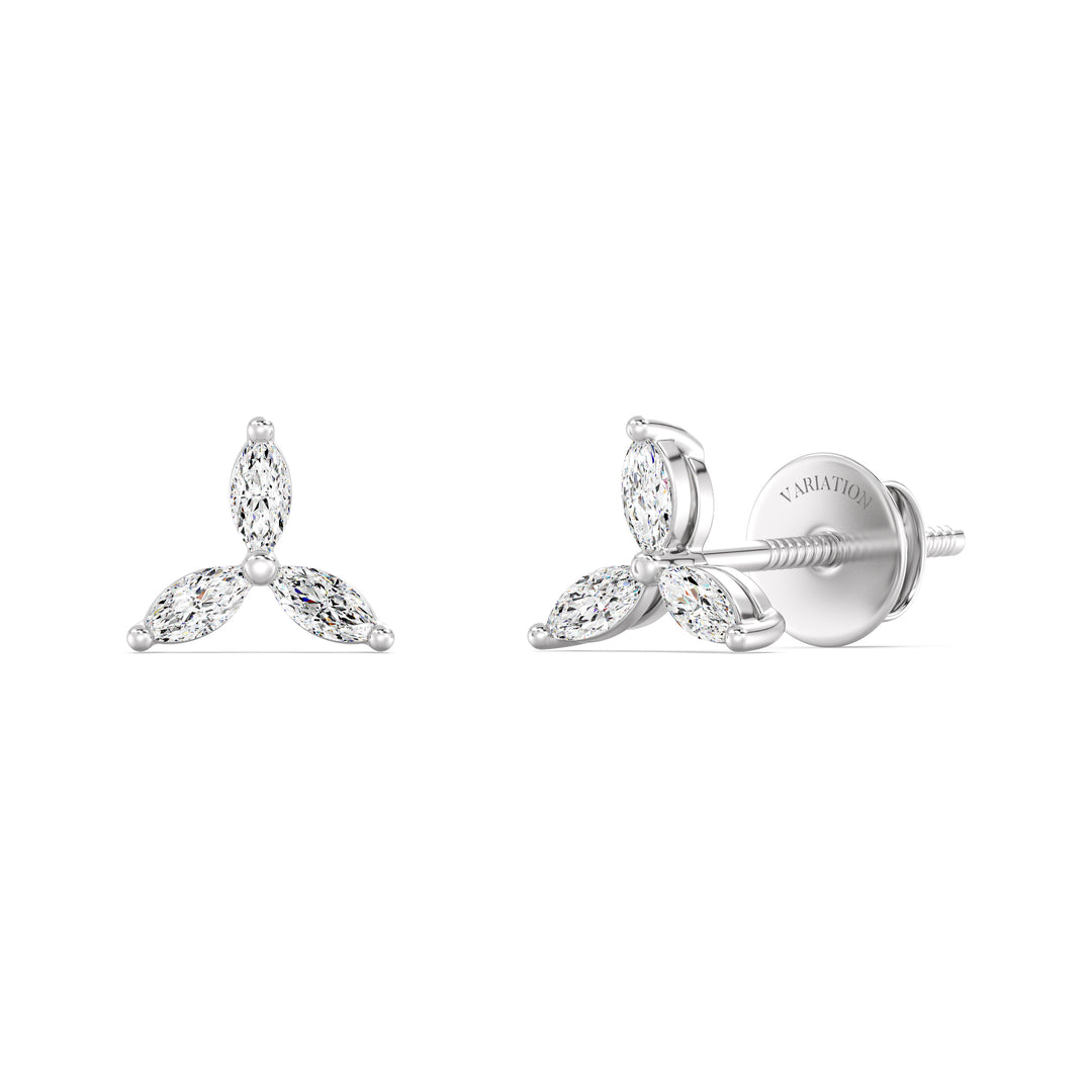 Marquise Cut Lab Grown Diamond Three Stone Cluster Stud Earrings in 18K White Gold