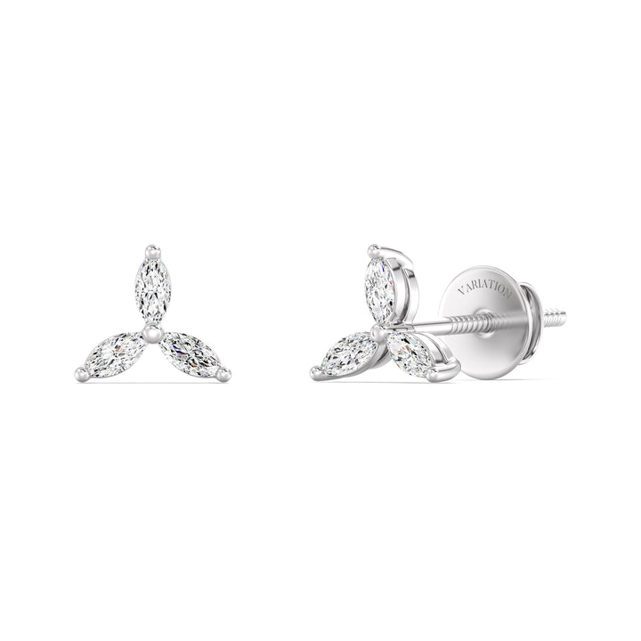 Marquise Cut Lab Grown Diamond Three Stone Cluster Stud Earrings in 18K White Gold