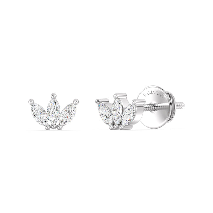 Marquise Cut Lab Grown Diamond Three Stone Stud Earrings in 18K White Gold