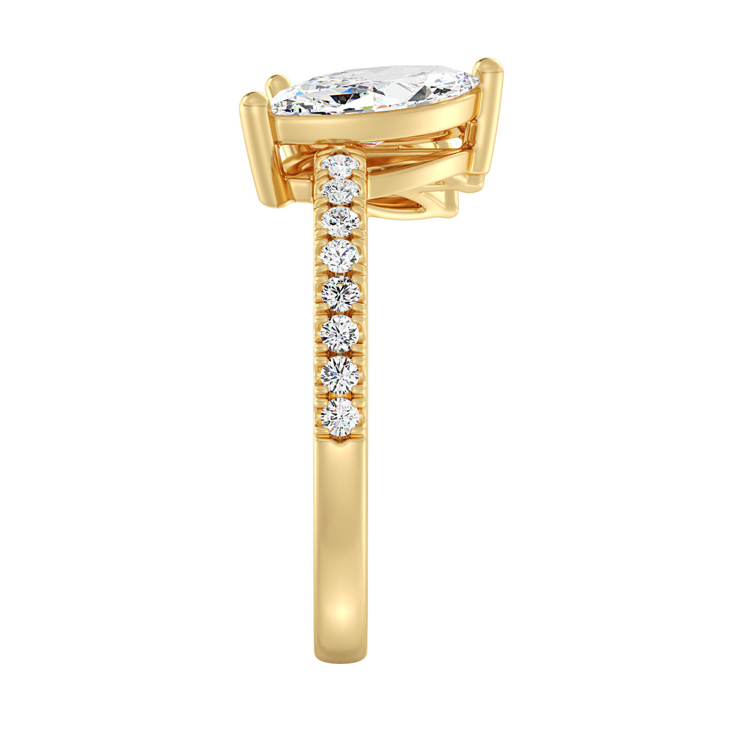 Marquise Cut Three Stone Engagement Ring with Pavé Accents in Yellow Gold