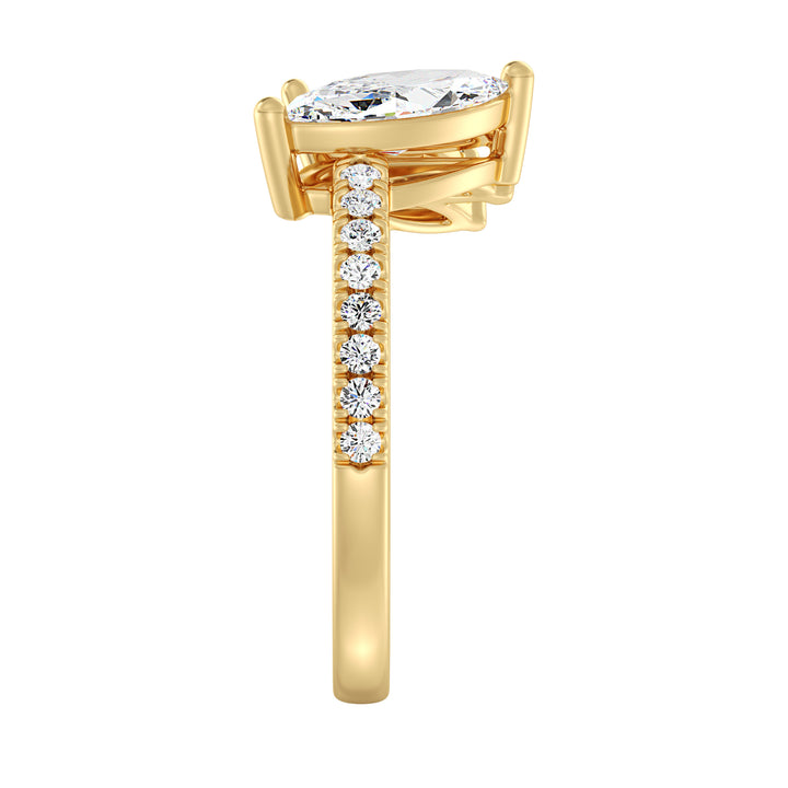 Marquise Cut Three Stone Engagement Ring with Pavé Accents in Yellow Gold