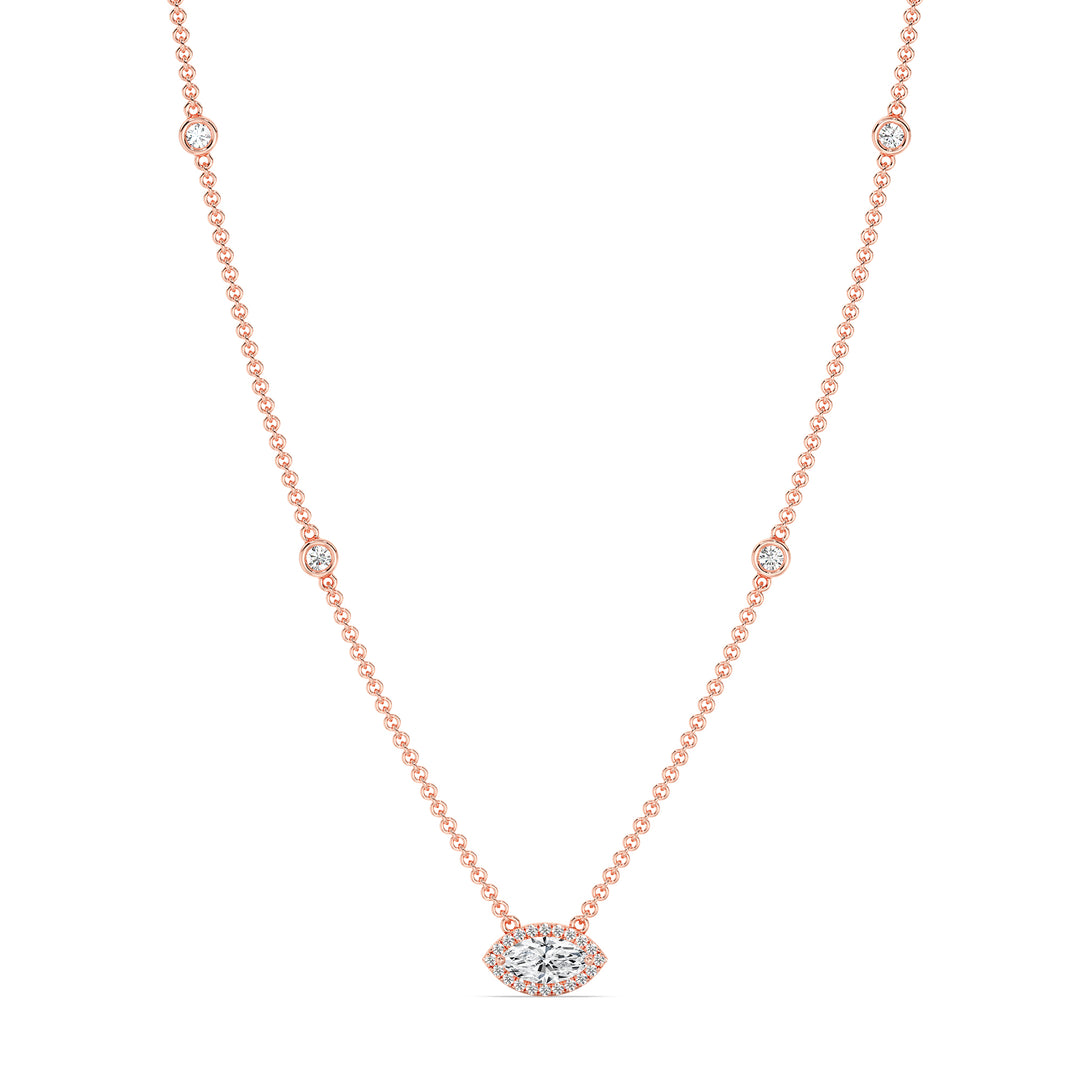 Marquise Diamond Accent Bezel Station Necklace in 18K Rose Gold