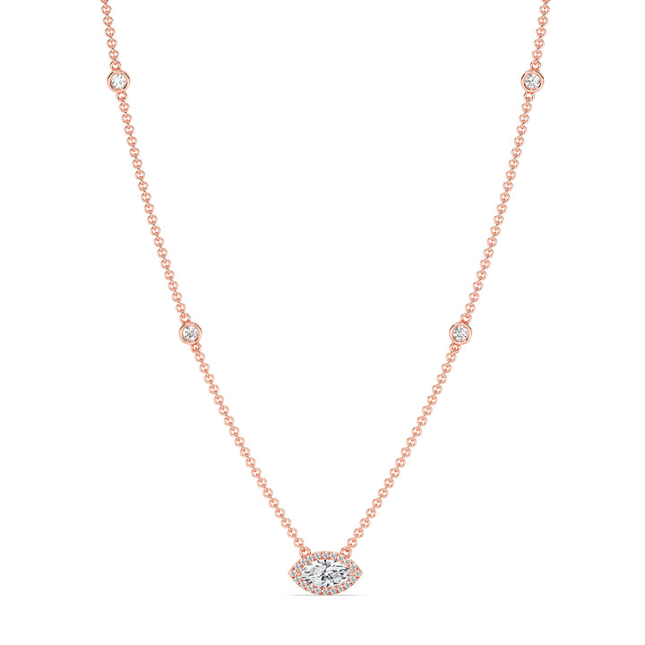 Marquise Diamond Accent Bezel Station Necklace in 18K Rose Gold
