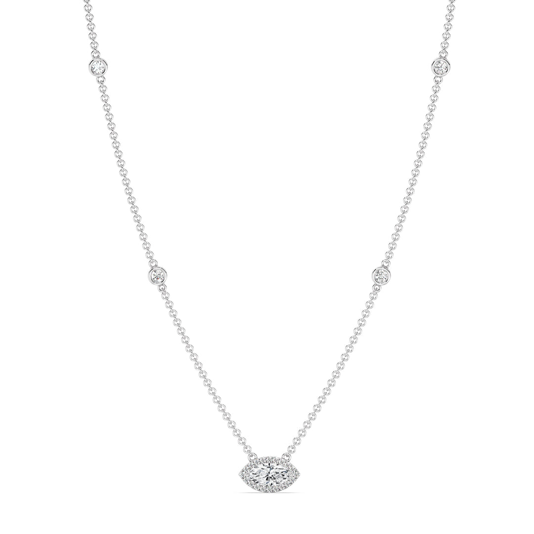 Marquise Diamond Accent Bezel Station Necklace in 18K White Gold