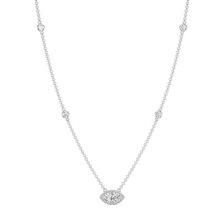 Marquise Diamond Accent Bezel Station Necklace in 18K White Gold