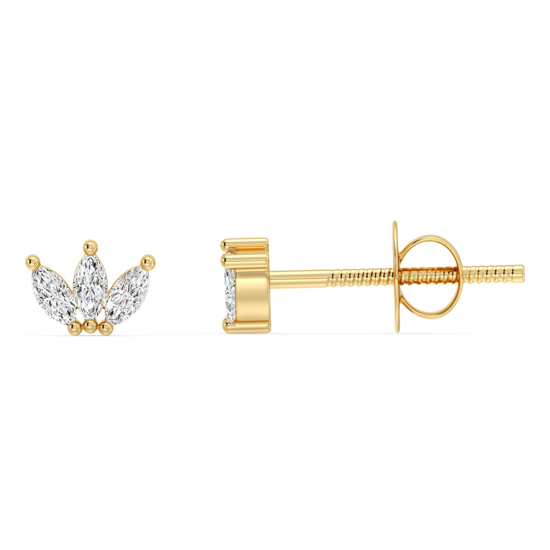 Marquise Diamond Crown Design Stud Earrings in 18K Yellow Gold