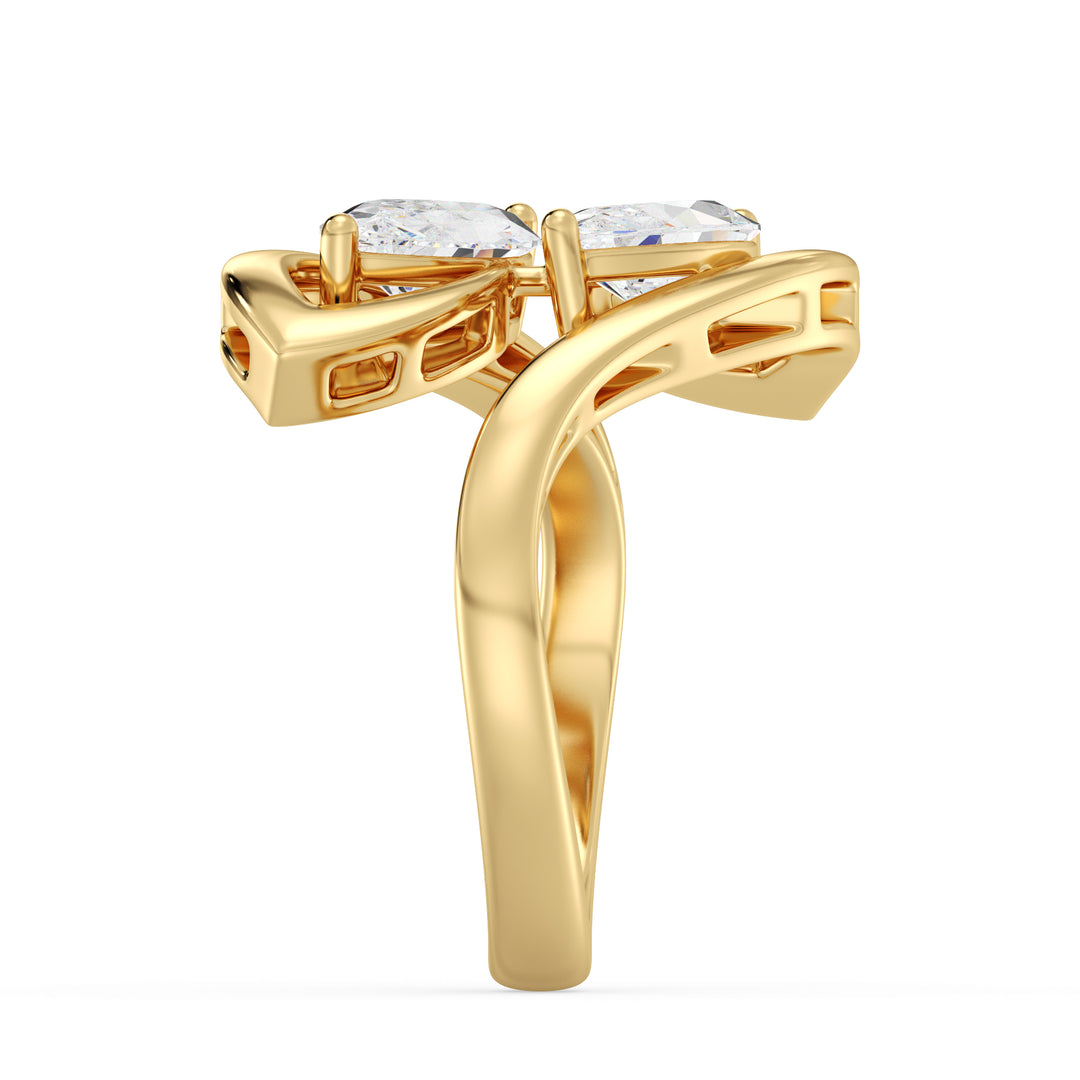 Marquise Diamond Two Stone Bypass Ring in 18K Yellow Gold