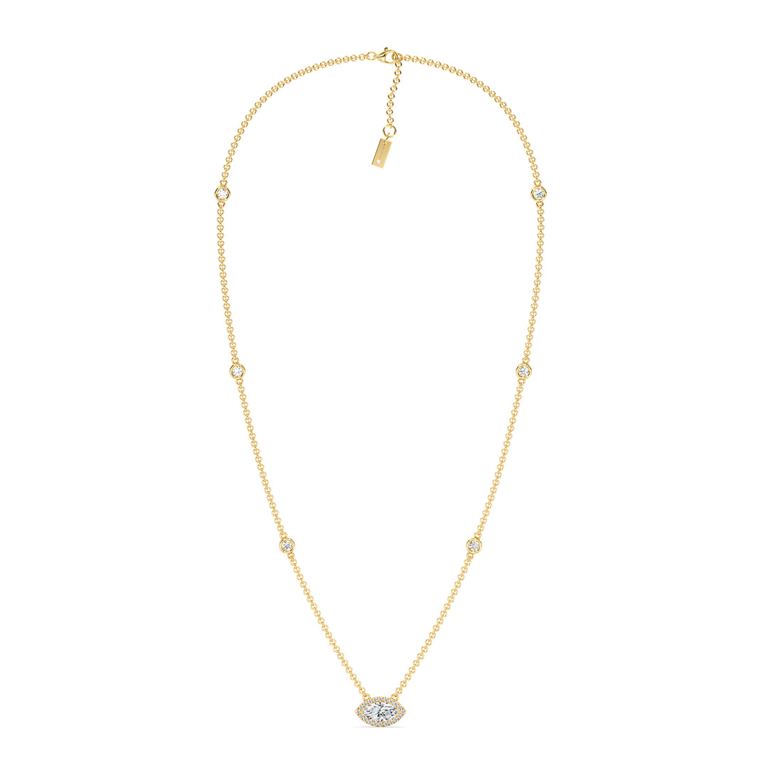 1 Carat Marquise Lab Grown Diamond Bezel Station Necklace in 18K Yellow Gold