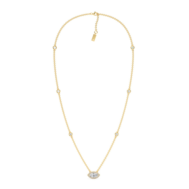 1 Carat Marquise Lab Grown Diamond Bezel Station Necklace in 18K Yellow Gold